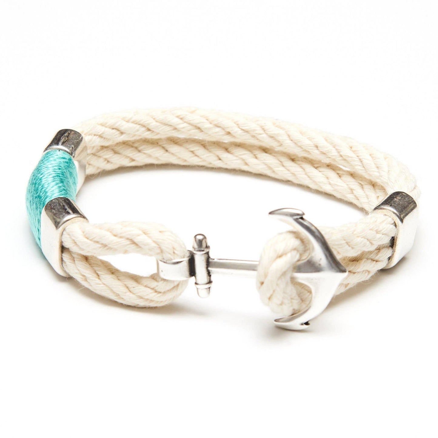 Waverly - Ivory/Turquoise/Silver - Nautical Rope Bracelet: S