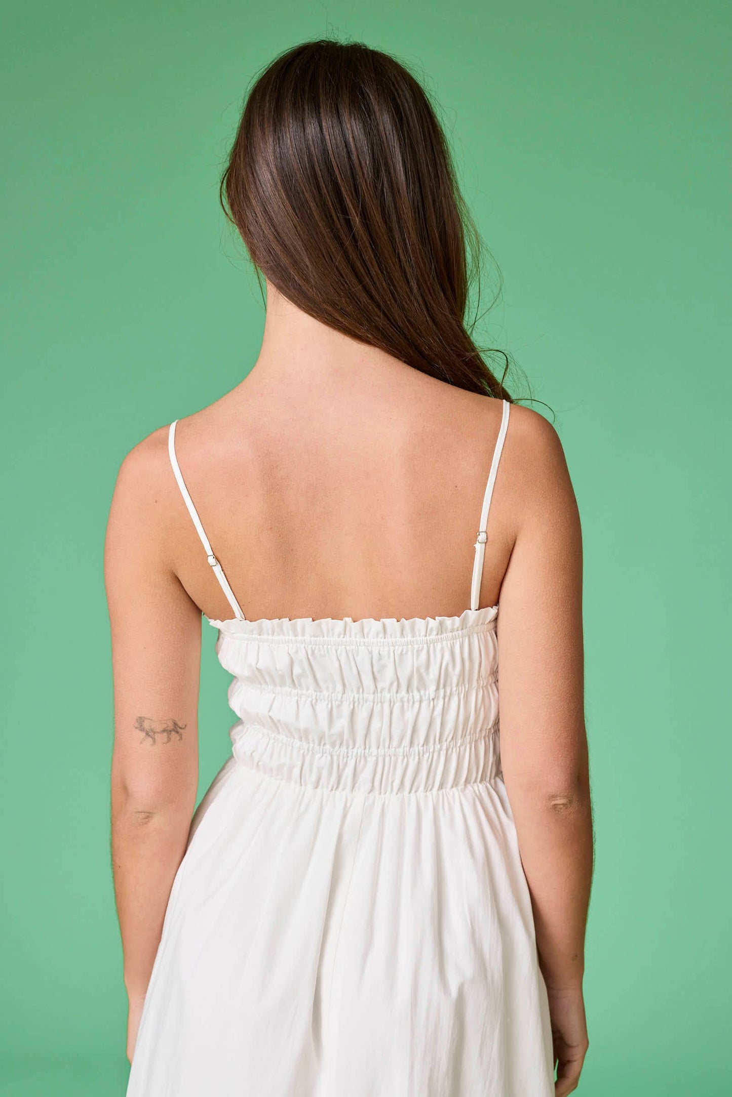 Scarlet Smocked Bow Trim Midi Dress: White/Blue
