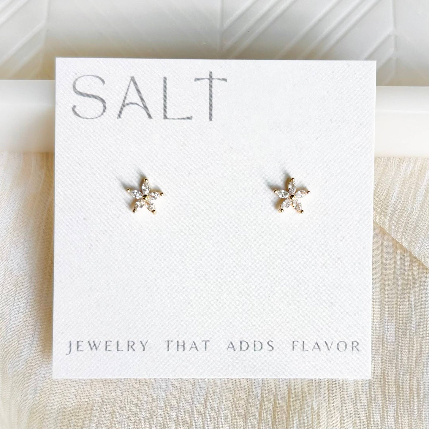 CRYSTAL FLOWER STUDS | 18k gold | dainty stud earrings