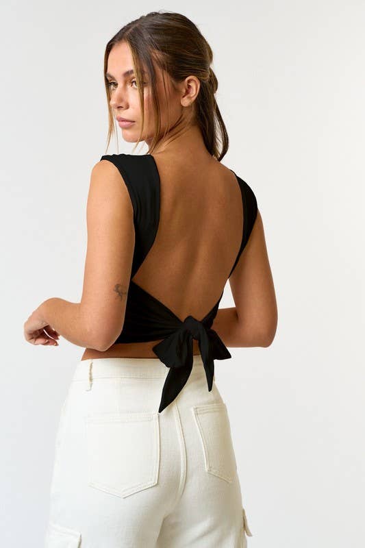 Coastal Elegant Backless Tie Top White