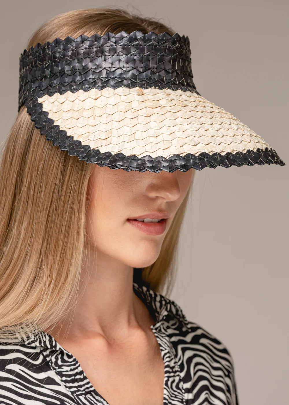 Rattan Sun Visor - Banded: Black Band / White