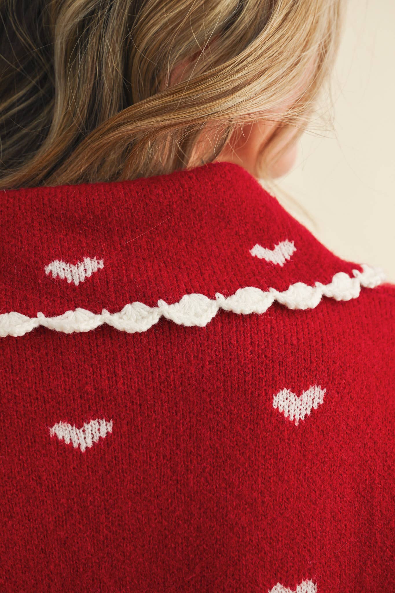 LOVER GIRL BLUE DOLL COLLAR HEART KNIT SWEATER CARDIGAN - DUSTY BLUE