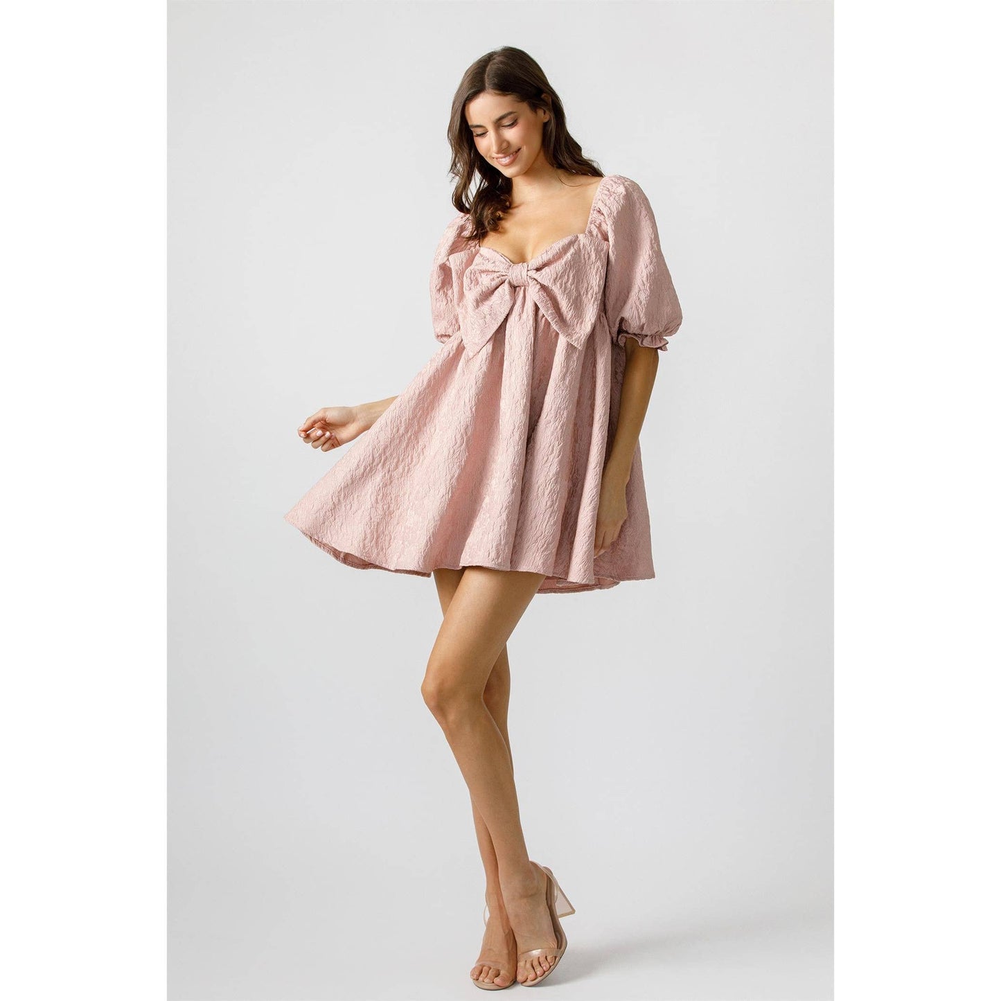 TIE A BOW PINK ROSE BABYDOLL MINI DRESS