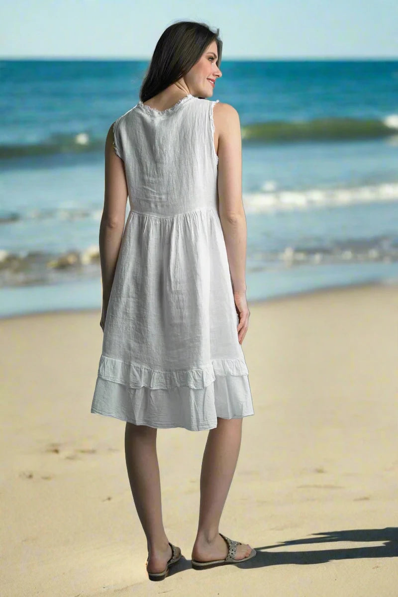 The Linen Fringe Dress (WHITE)