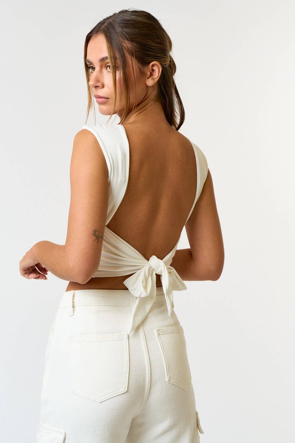 Coastal Elegant Backless Tie Top White