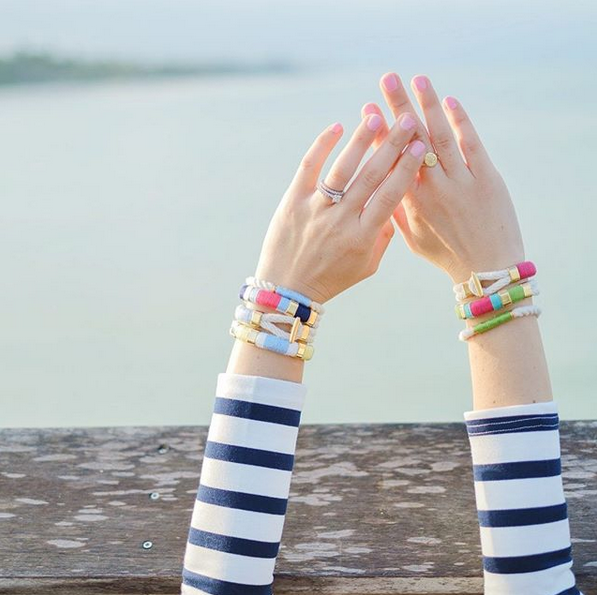 Cambridge - Ivory/Light Blue/Gold - Nautical Rope Bracelet: L