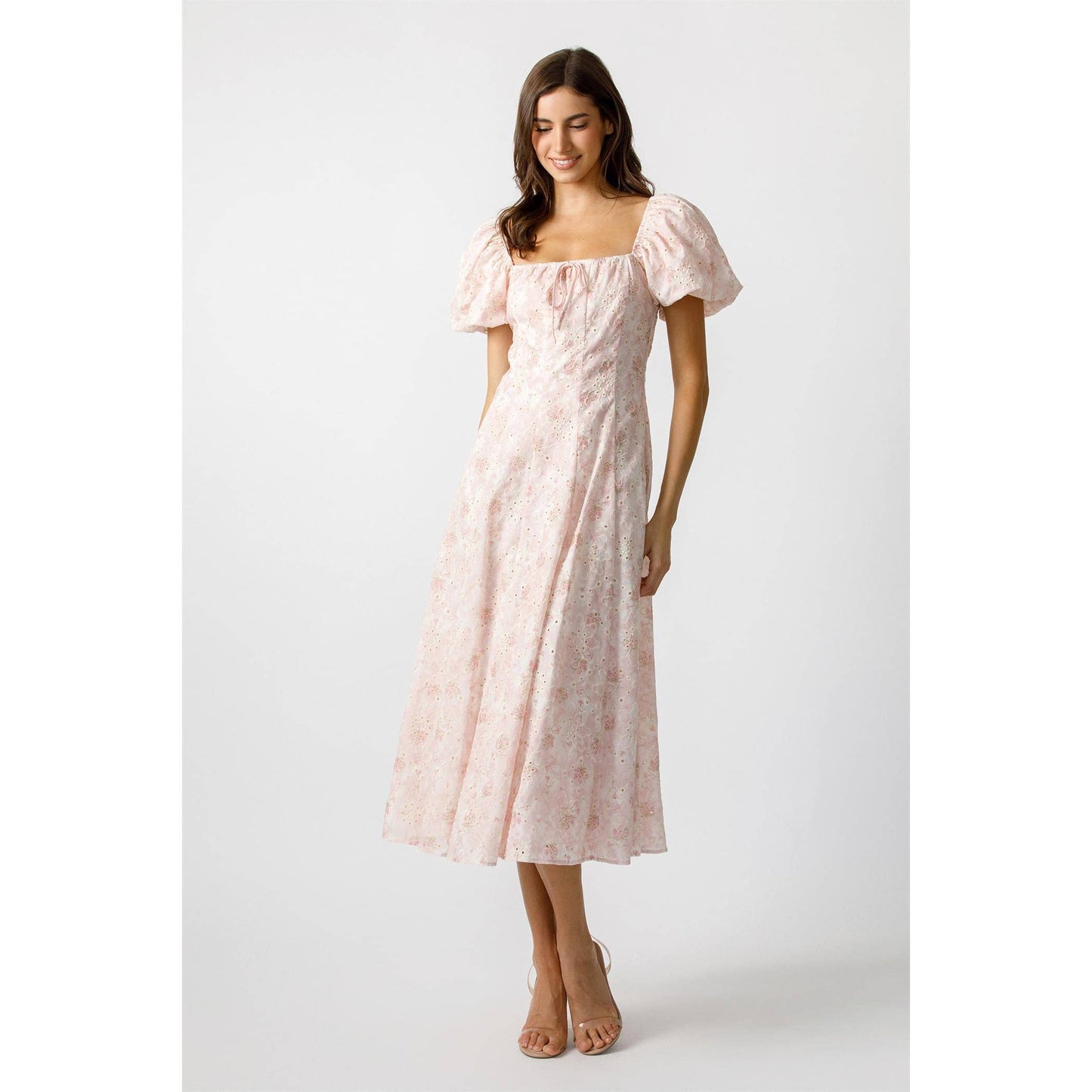 EYELIT PINK FLORAL MIDI DRESS