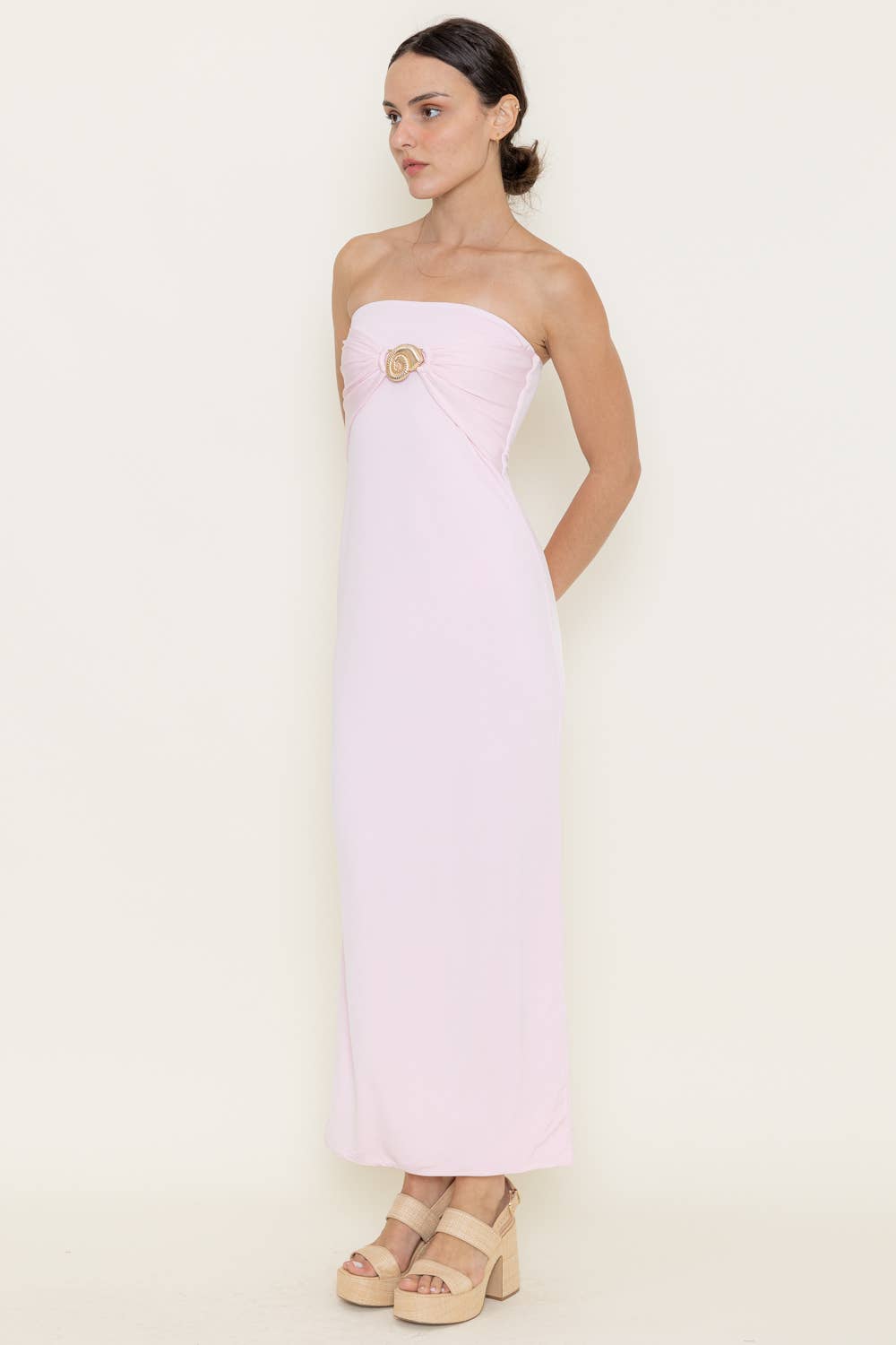 CHIC RESORT BEACH SEASHELL STRAPLESS DRESS: Pink