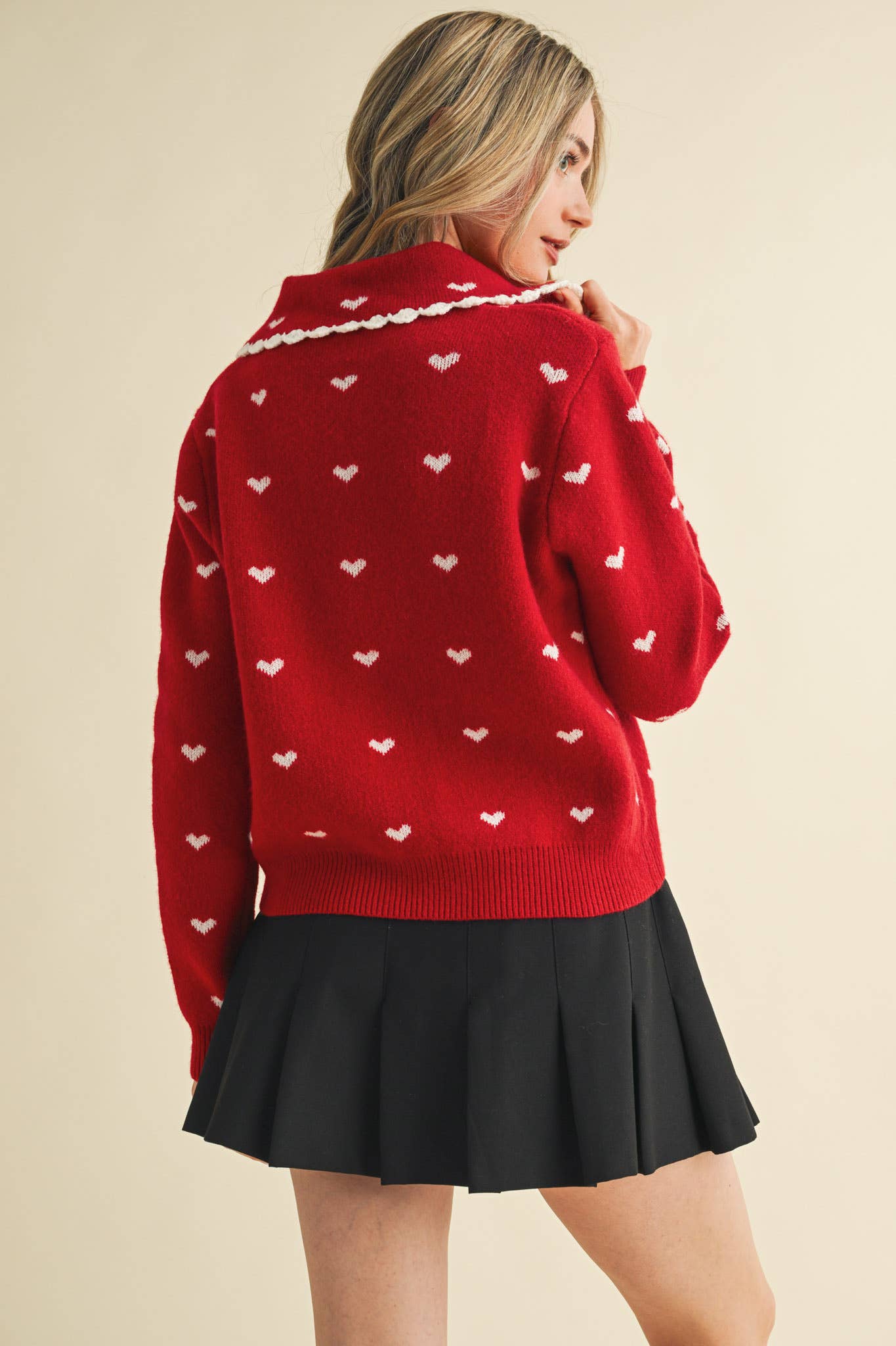 LOVER GIRL BLUE DOLL COLLAR HEART KNIT SWEATER CARDIGAN - DUSTY BLUE