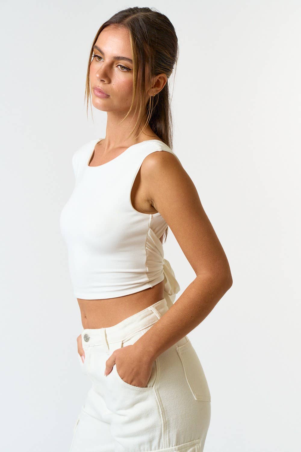 Coastal Elegant Backless Tie Top White