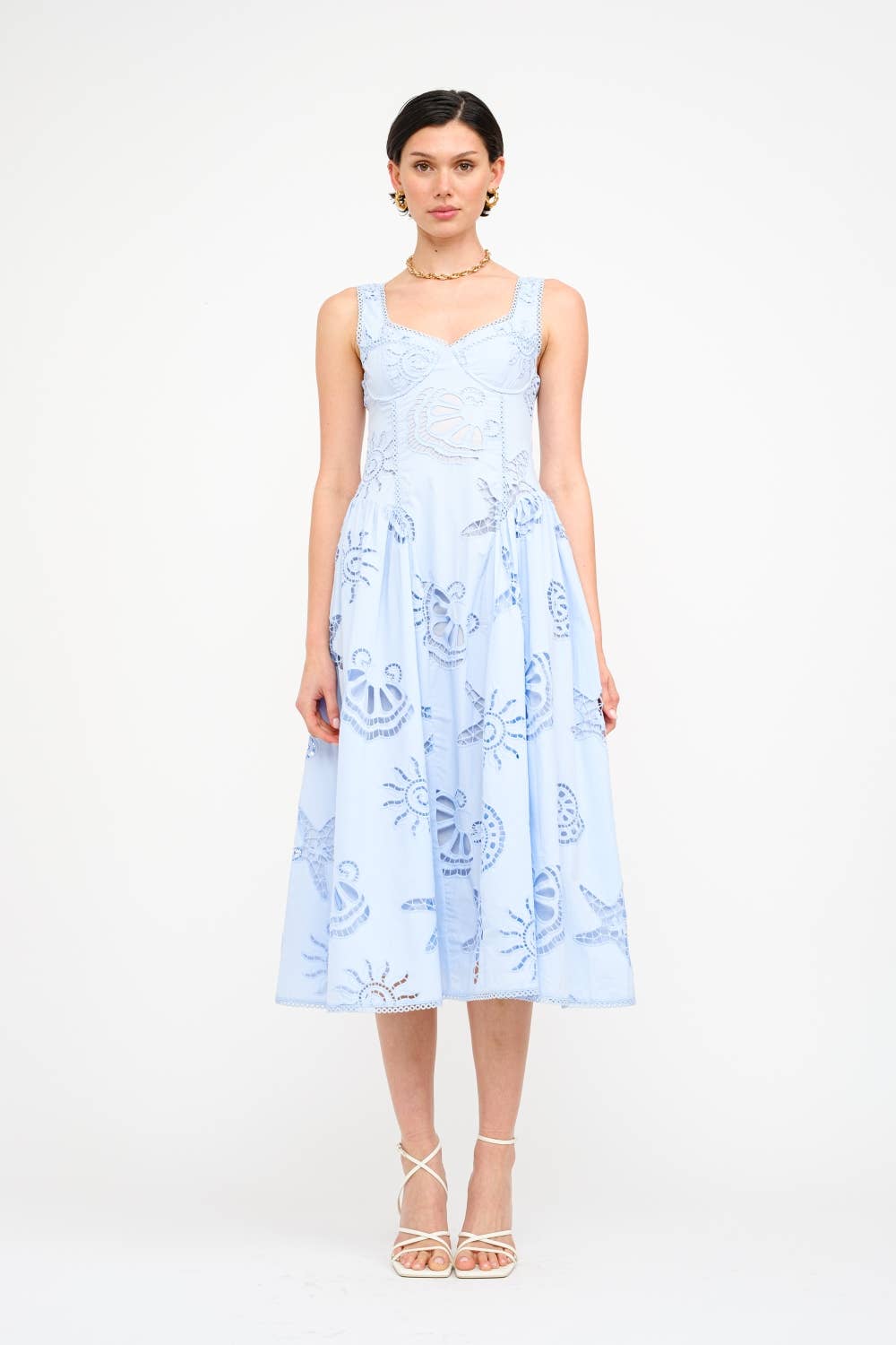 blue shell dress Shell Embellished Midi Dress-Blue Multi S
