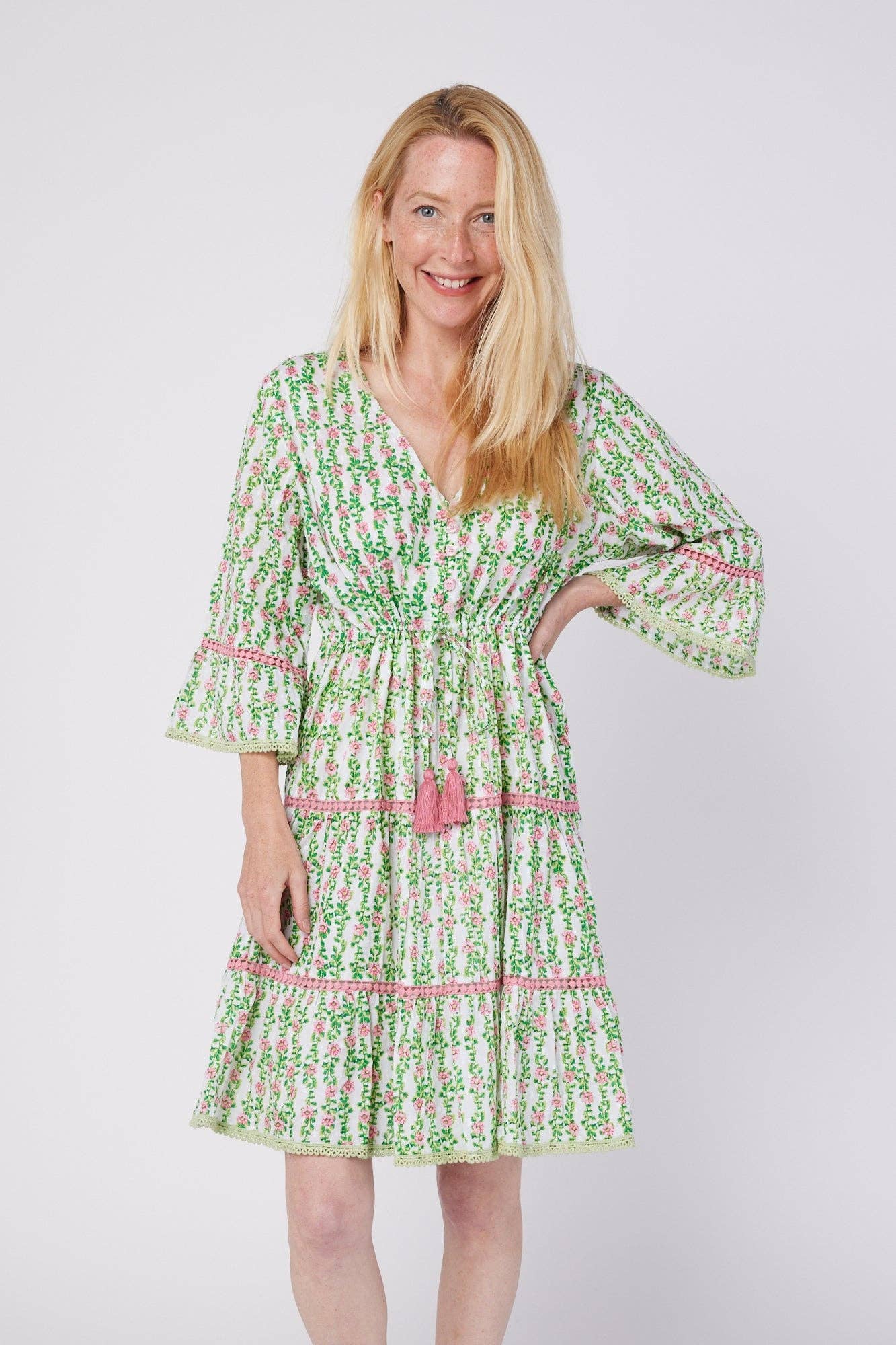 Daphne Pink & Green Girl Floral Dress