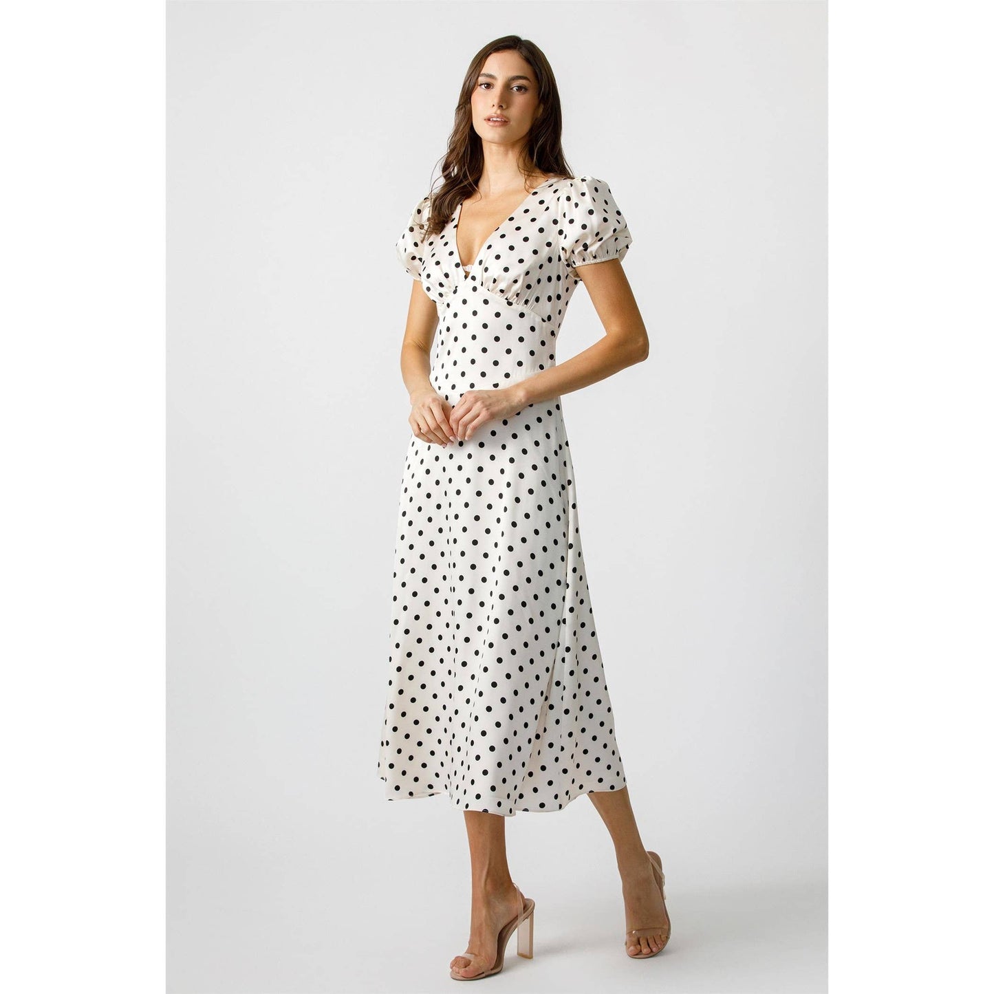 French Girl Silk Polka Dot Dress - ivory/black