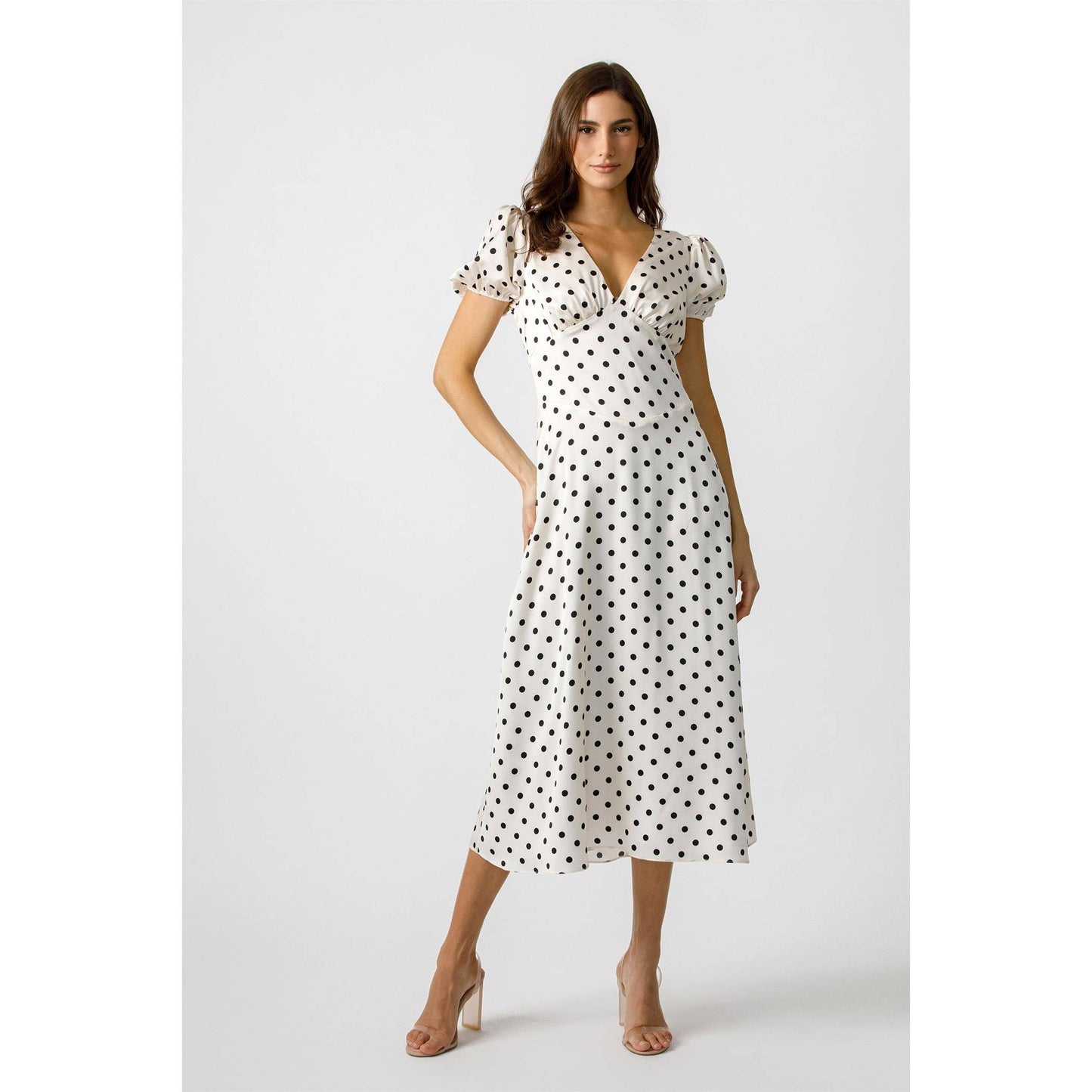French Girl Silk Polka Dot Dress - ivory/black