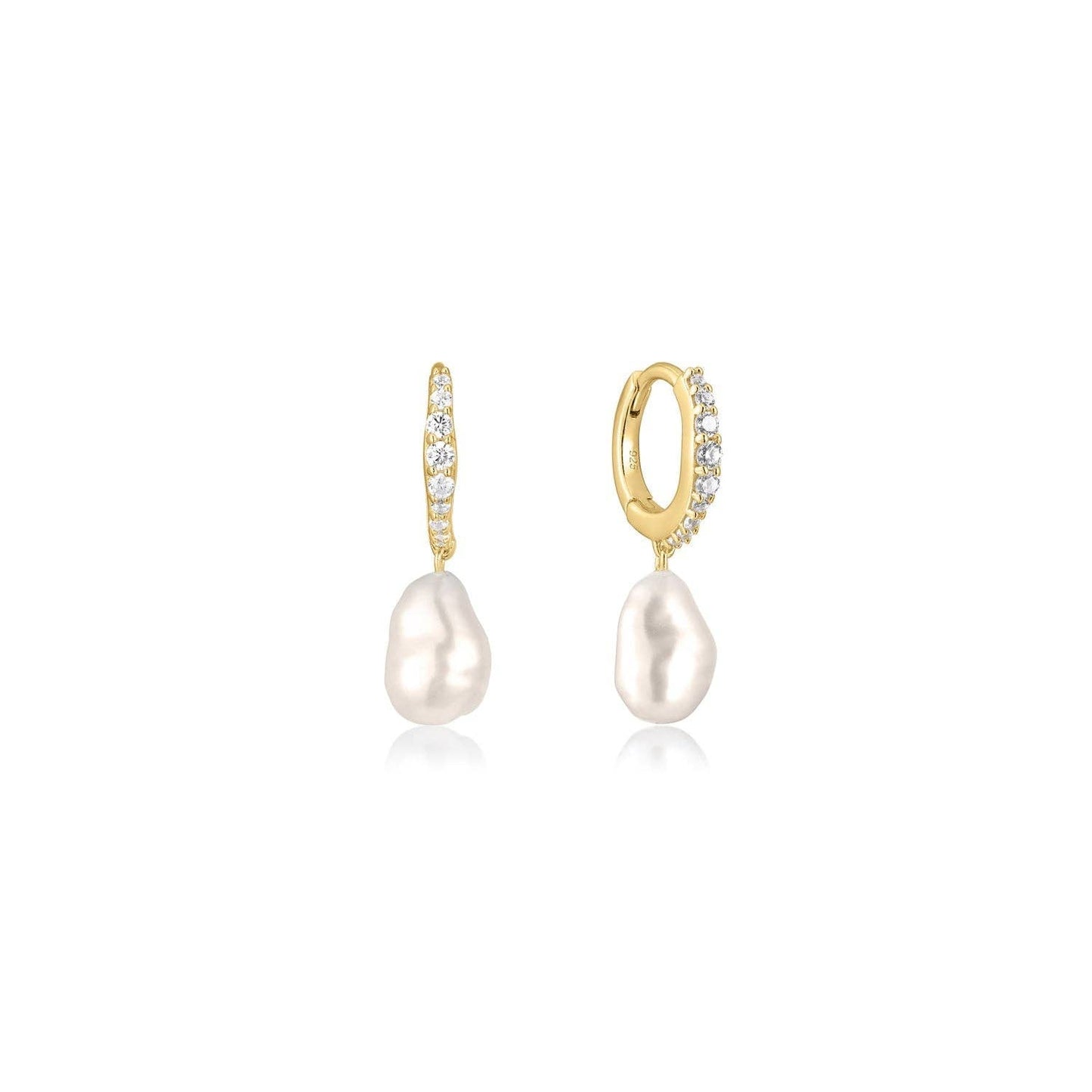 PEARL DROP CZ DIAMOND HUGGIE HOOPS