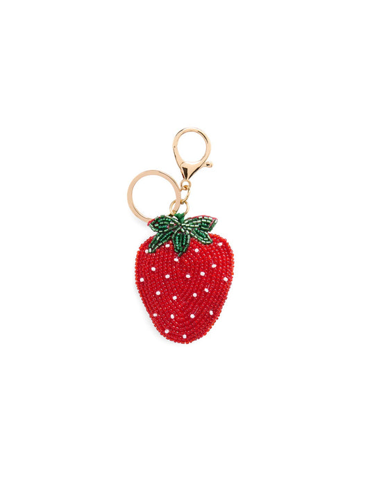 STRAWBERRY BEADED BAG CHARM/KEY RING,RED