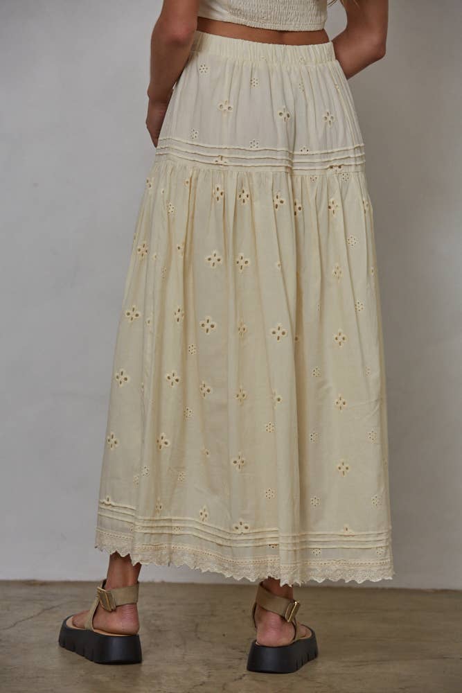 Butter Yellow French Woven Cotton Eyelet Lace Skirt