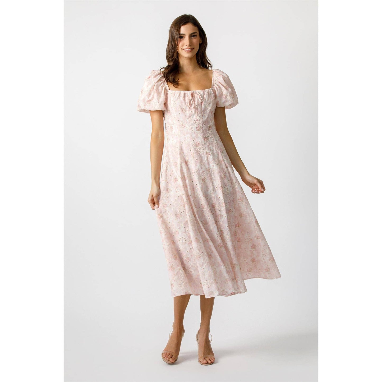 EYELIT PINK FLORAL MIDI DRESS