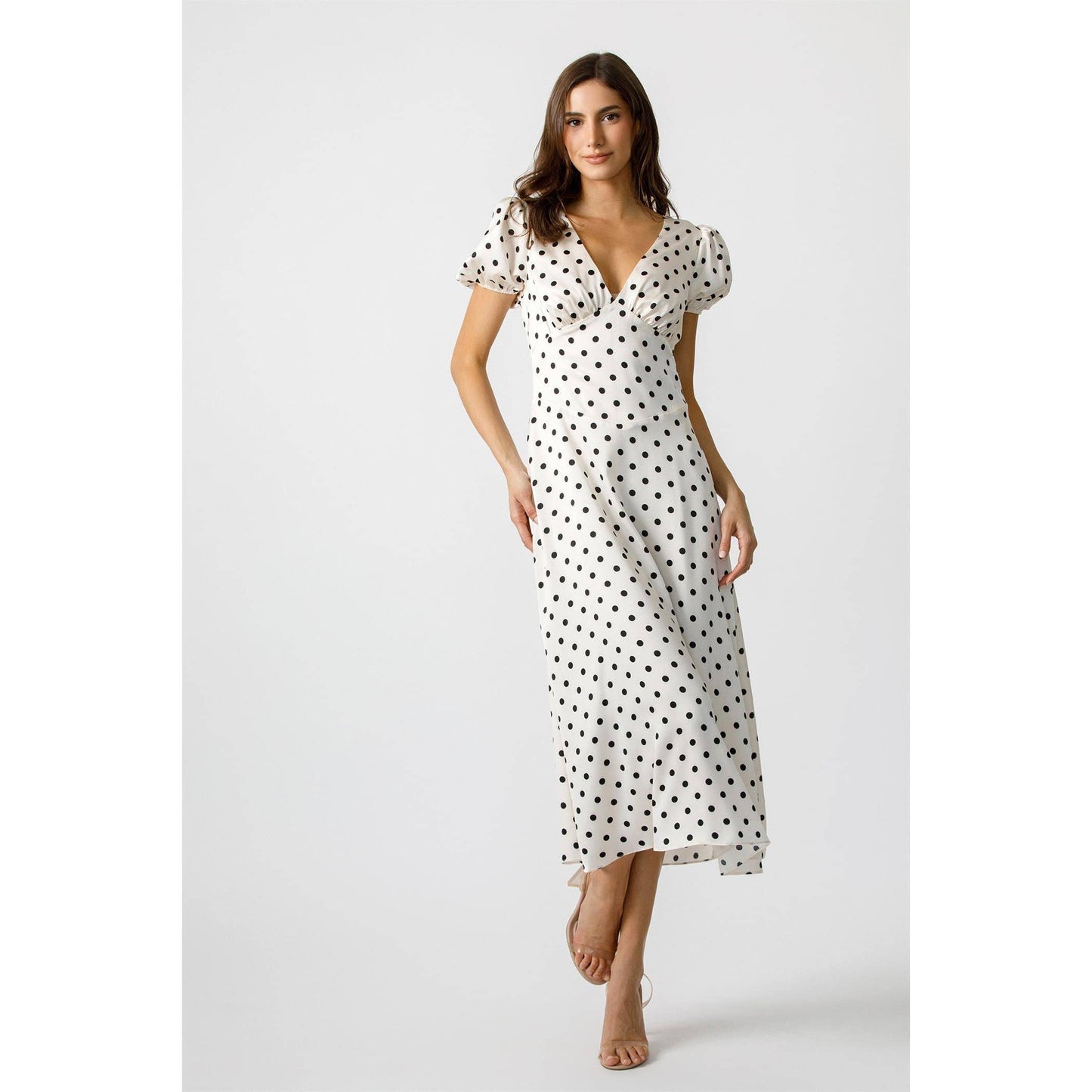 French Girl Silk Polka Dot Dress - ivory/black