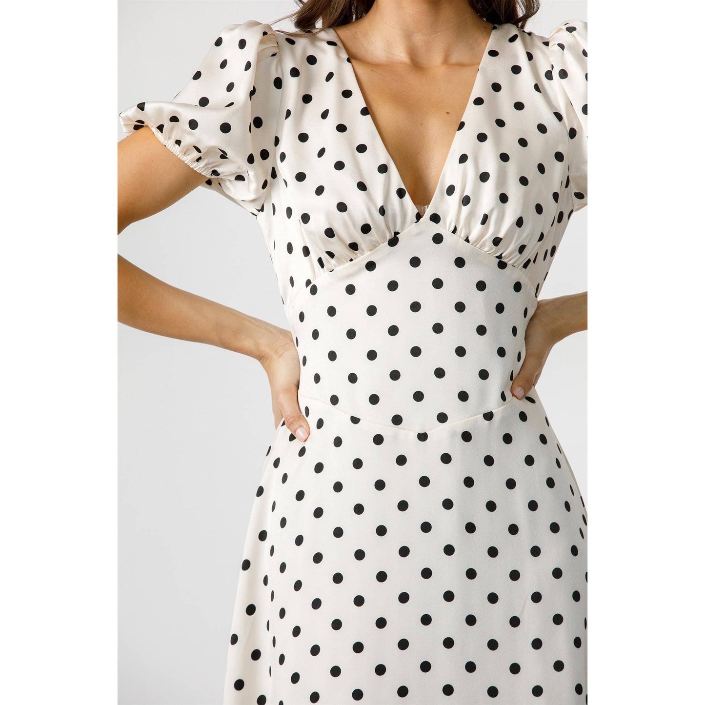 French Girl Silk Polka Dot Dress - ivory/black