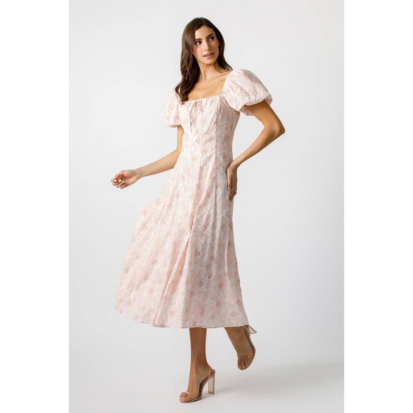EYELIT PINK FLORAL MIDI DRESS