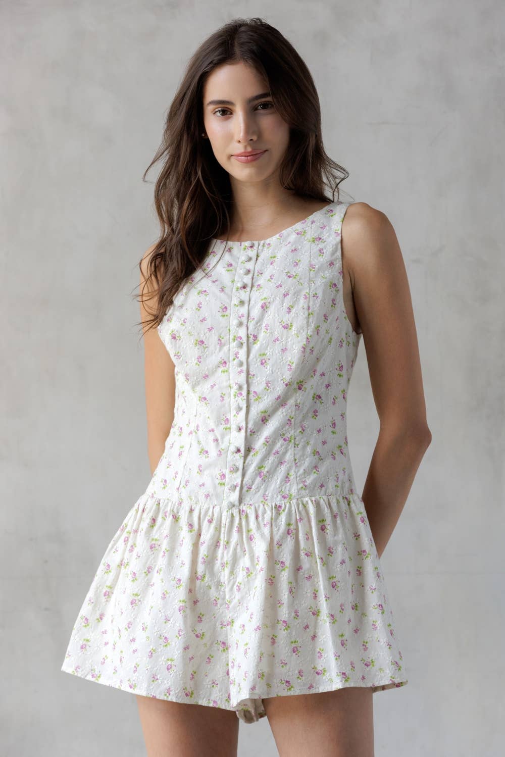 FLIRTY FLORAL ROMPER : IVORY/PINK