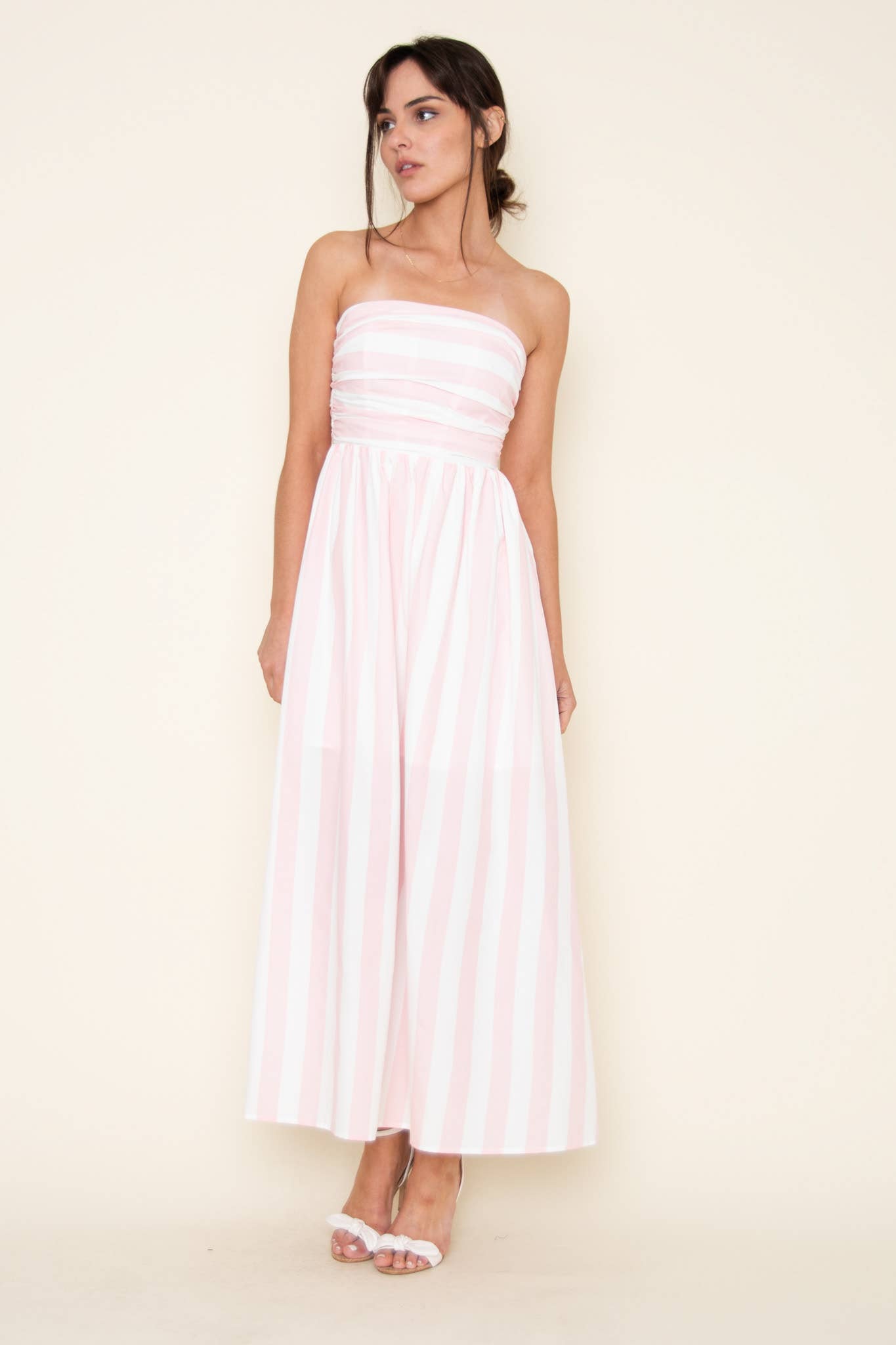 SUMMER STRAPLESS PINK STRIPE DRESS