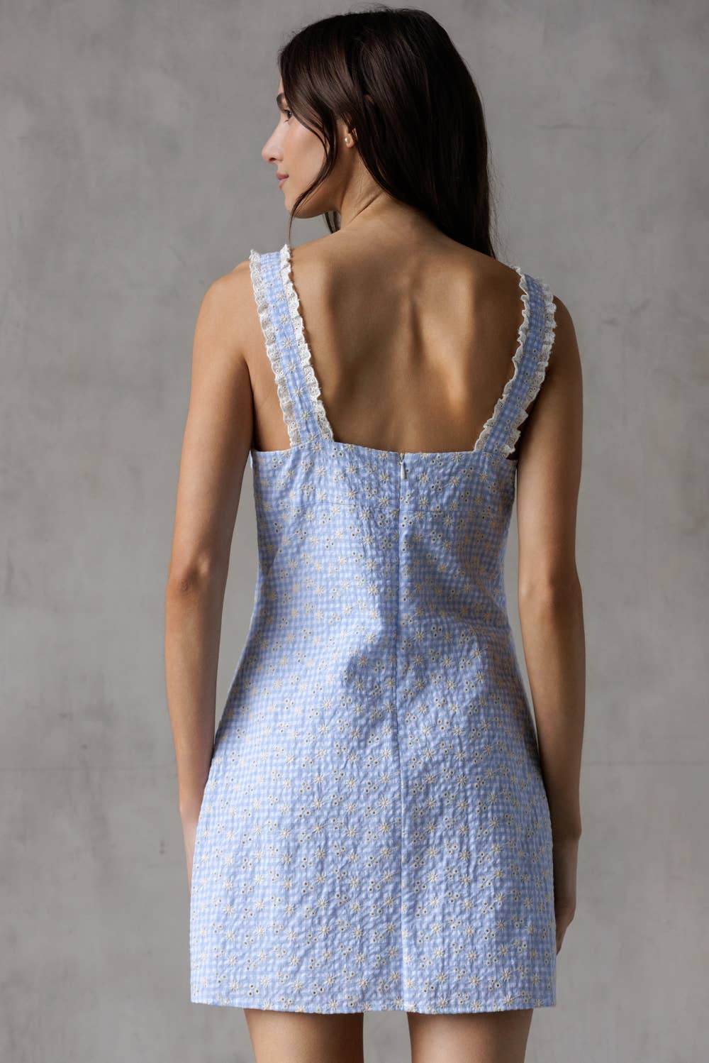 BLUE EYELET DRESS LACE DETAILING
