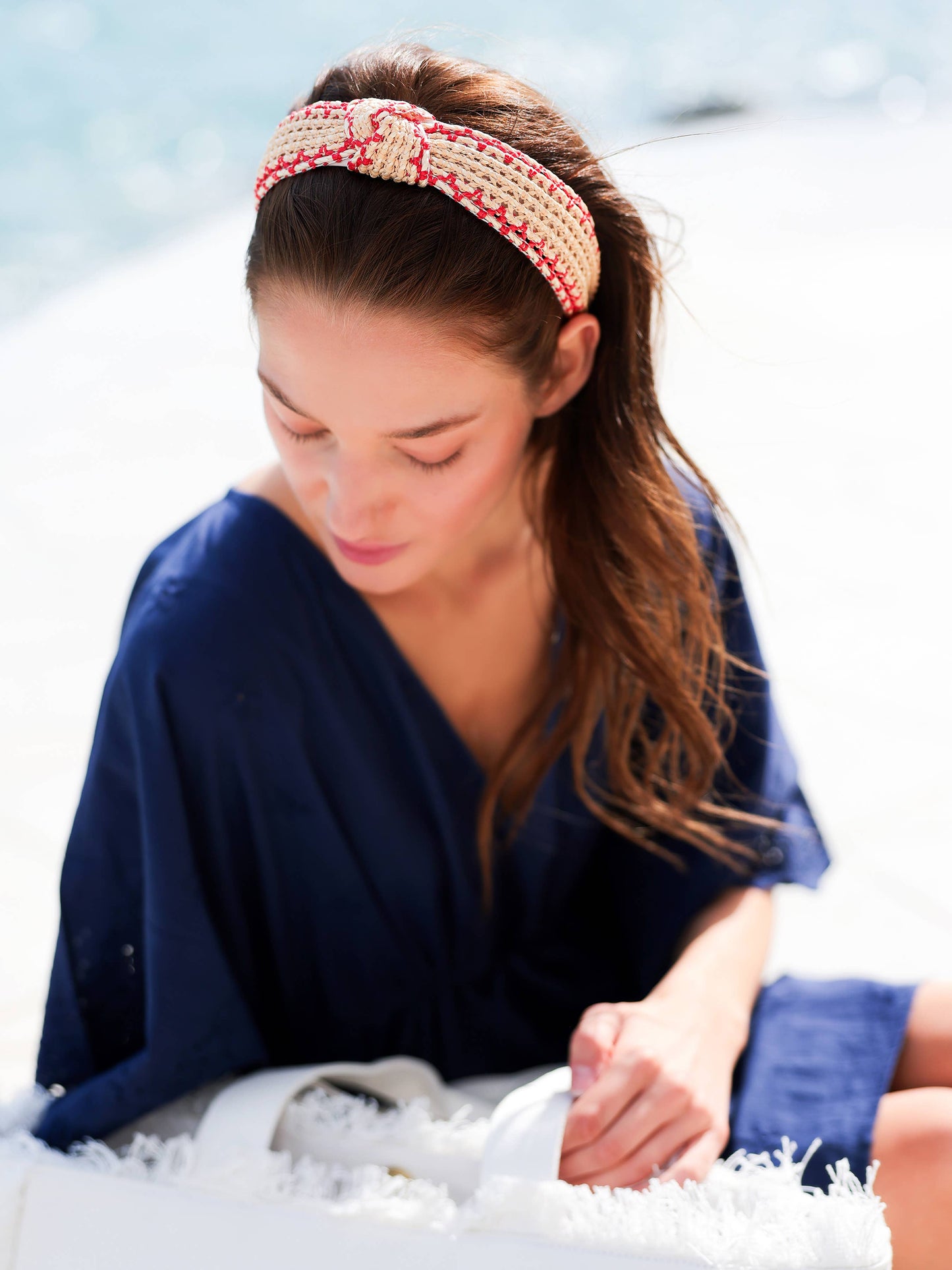 WOVEN KNOTTED HEADBAND: Blue