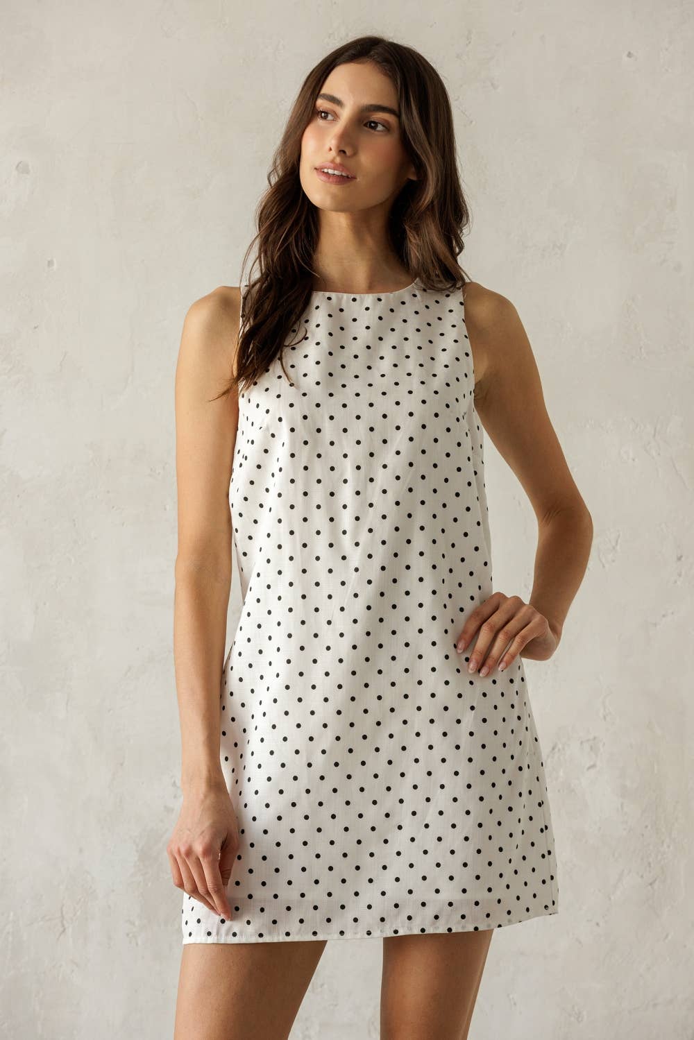 JENNIE POLKA DOT MINI DRESS: WHITE/BLACK