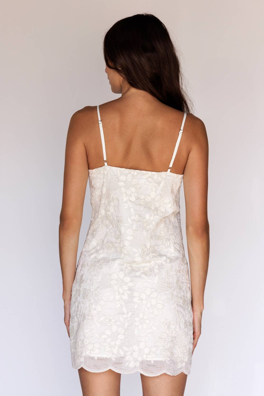 SEQUIN IT GIRL FLORAL LACE MINI DRESS: IVORY