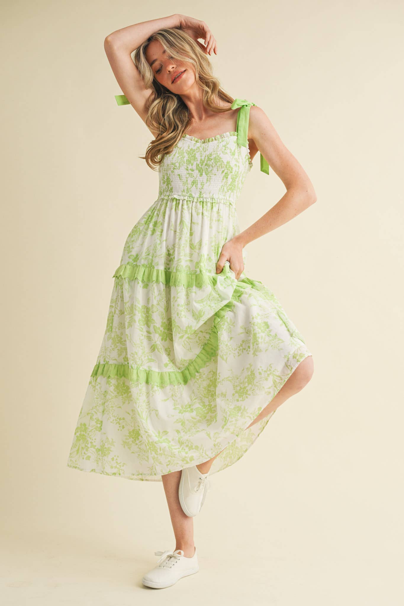 PINK FLORAL TIERED SCALLOP TRIM DRESS