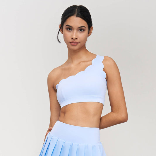 Helena Scalloped One Shoulder Sports Bra (Baby Blue)