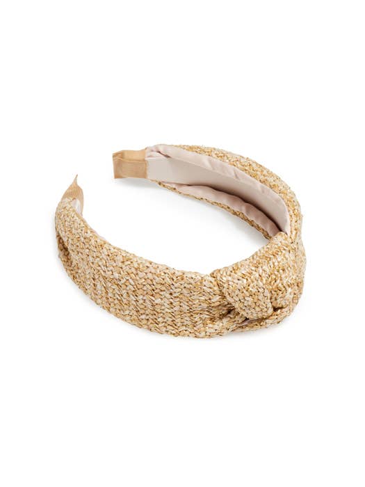 Woven Lurex Knotted Headband: NATURAL