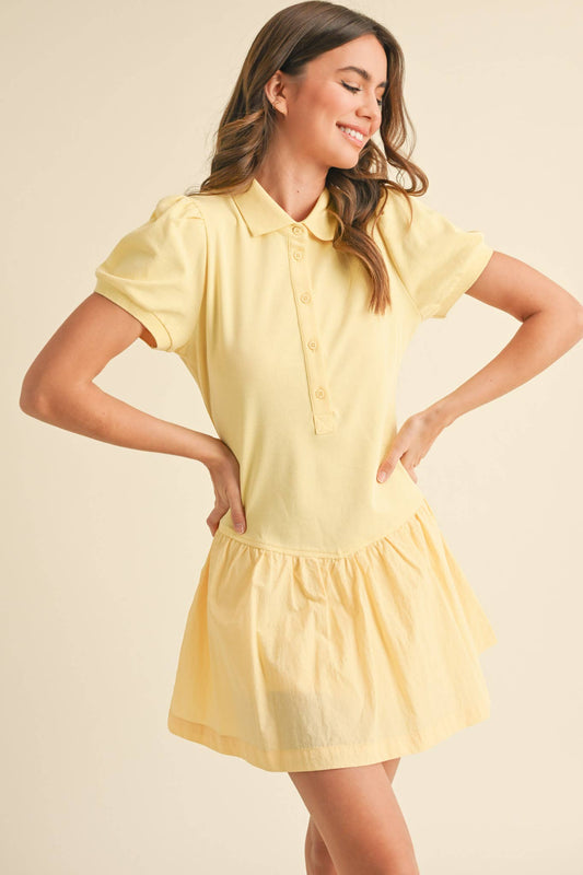 BUTTER YELLOW POLO DROP WAIST MINI DRESS