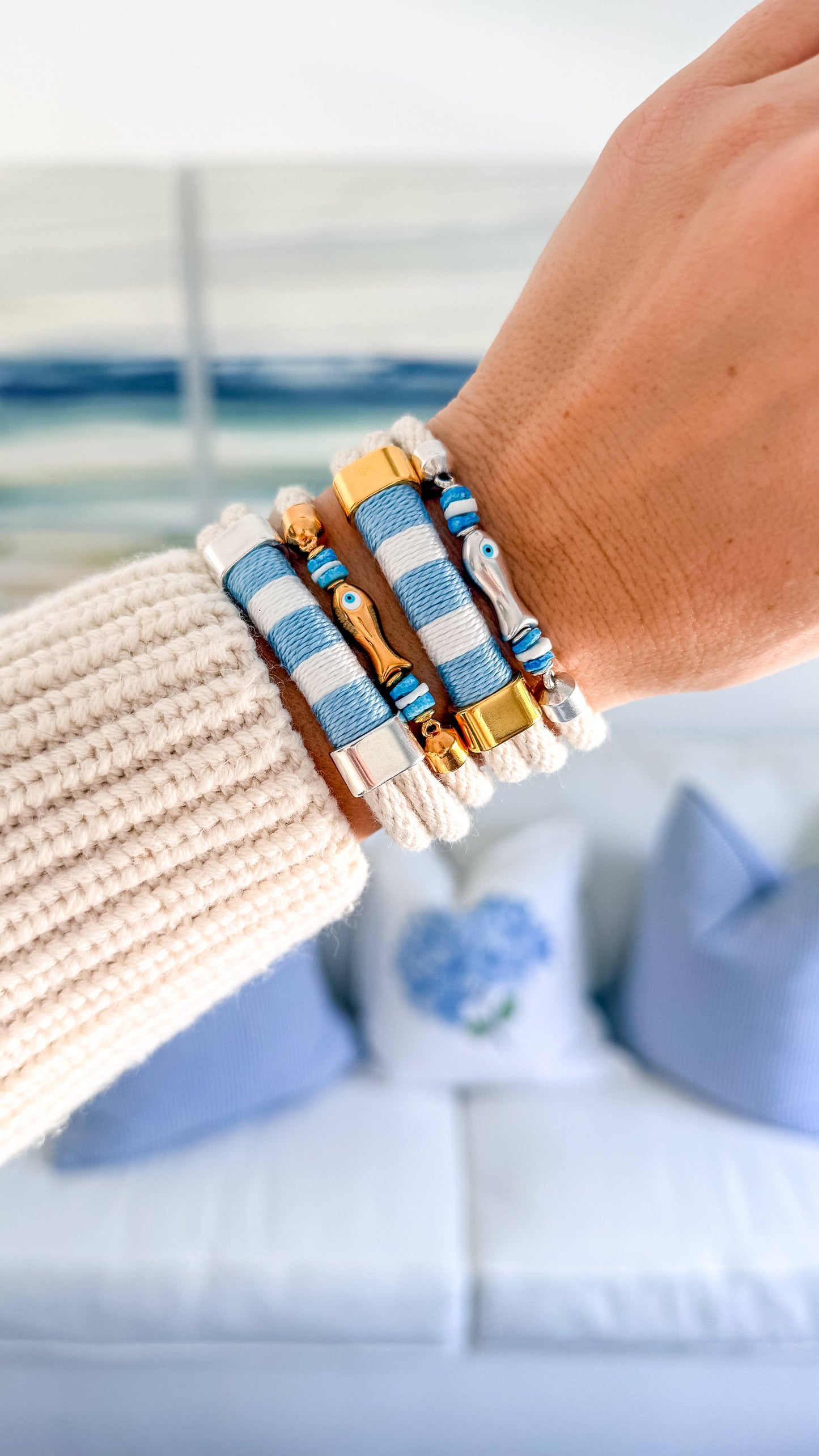 Chappie - Ivory/Gold - Nautical Fish Rope Bracelet: L