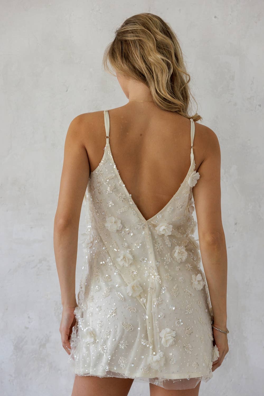 MERMAID SEQUIN EMBELLISHED SLIP DRESS: IVORY CREAM