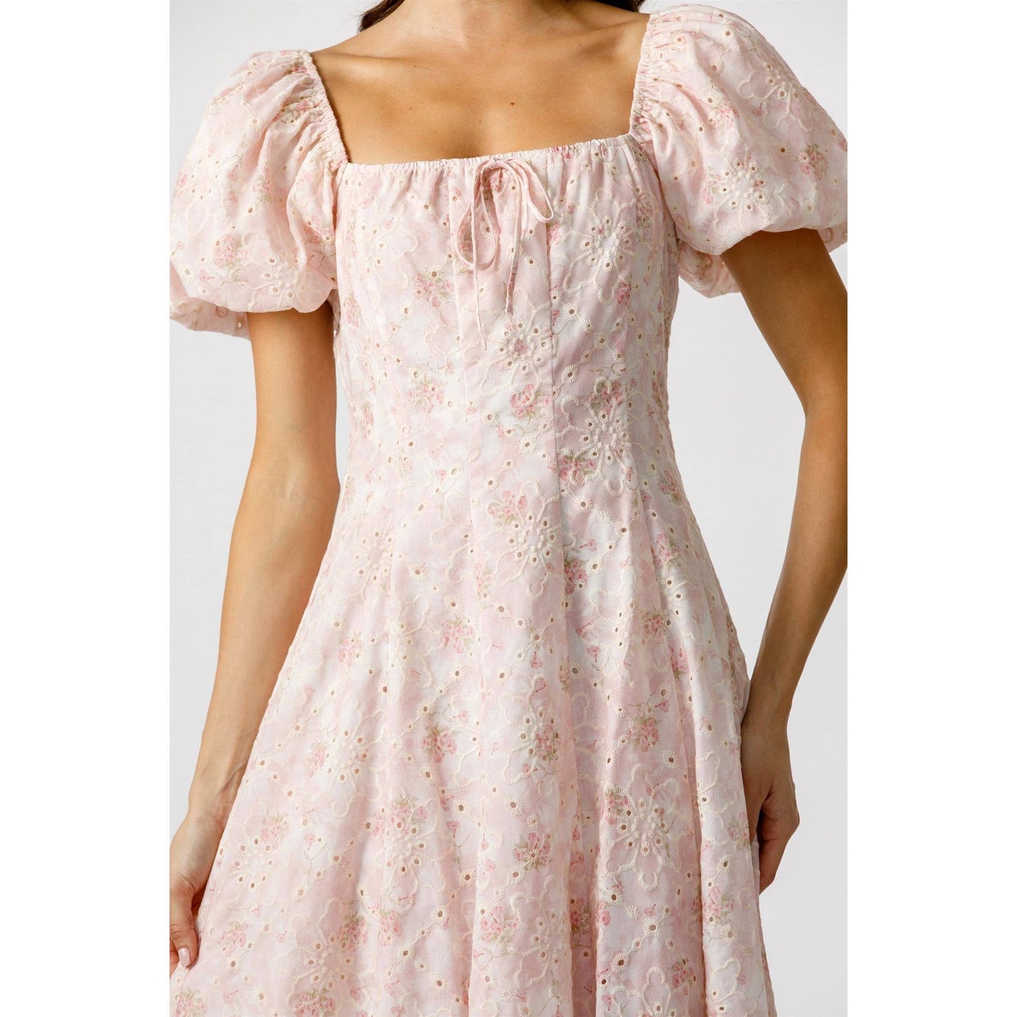 EYELIT PINK FLORAL MIDI DRESS