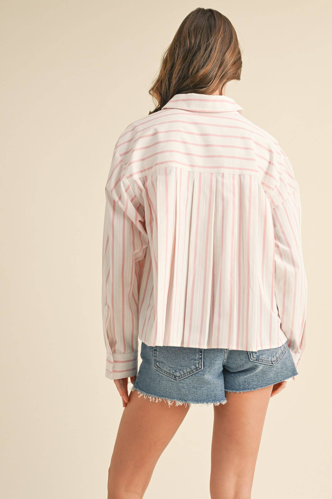 DAILY STRIPED COLLARED BUTTON DOWN TOP - CUSTARD STRIPE