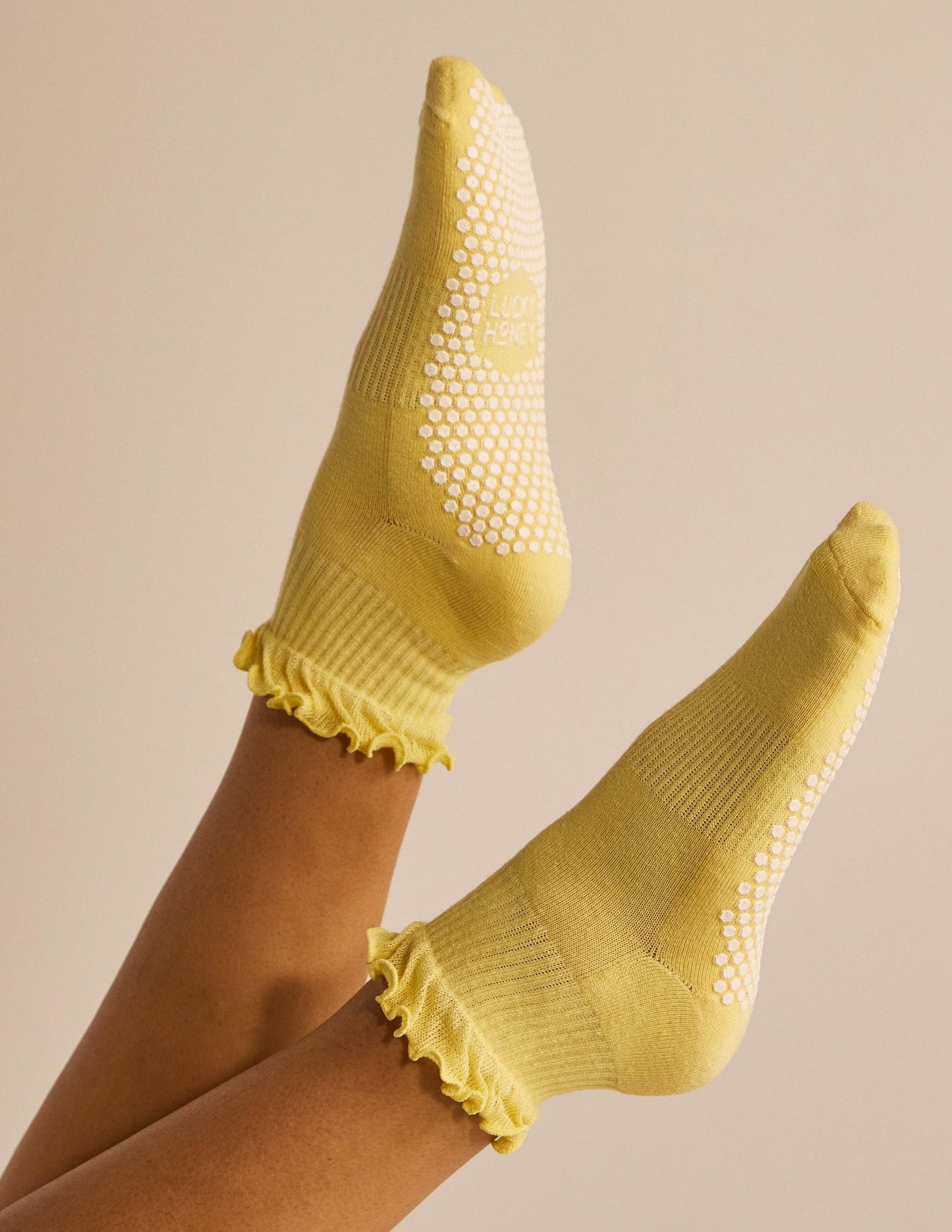 The Ruffle Grip Sock: Lemon