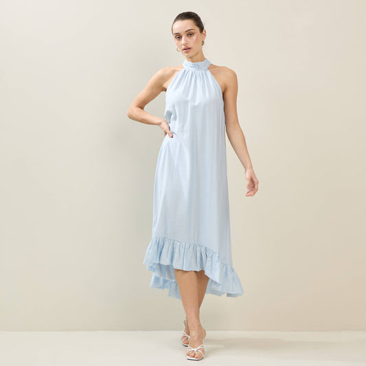Bow Halter Guest Dress - Blue