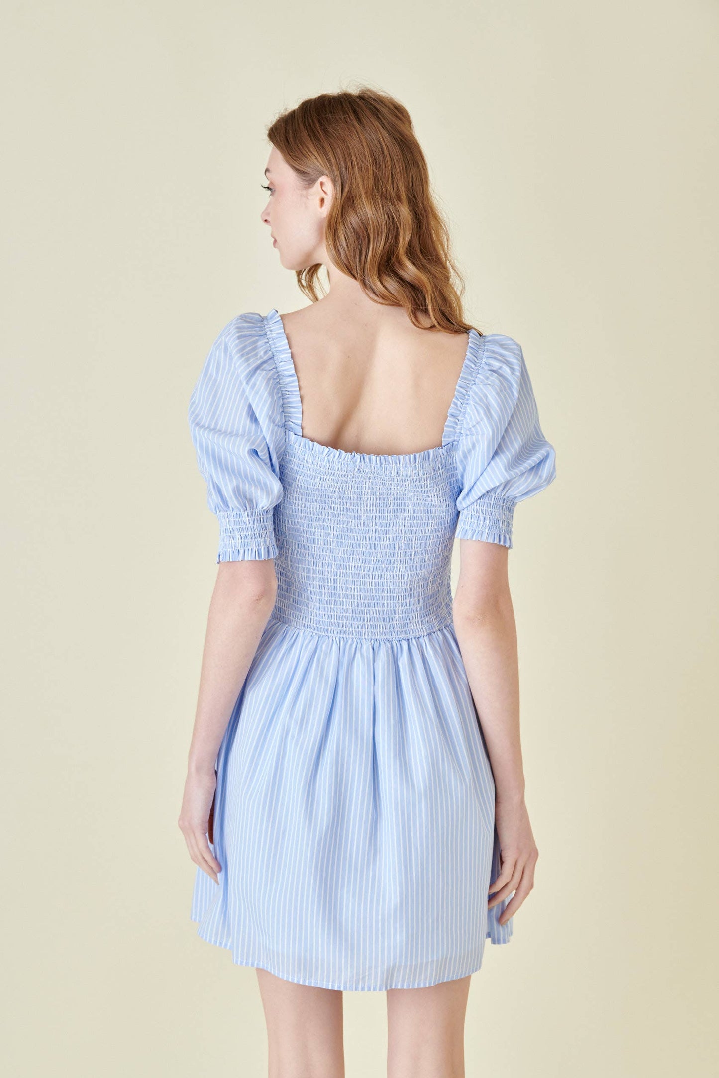 COTTAGE CORE  STRIPED POPLIN DRESS- BLUE