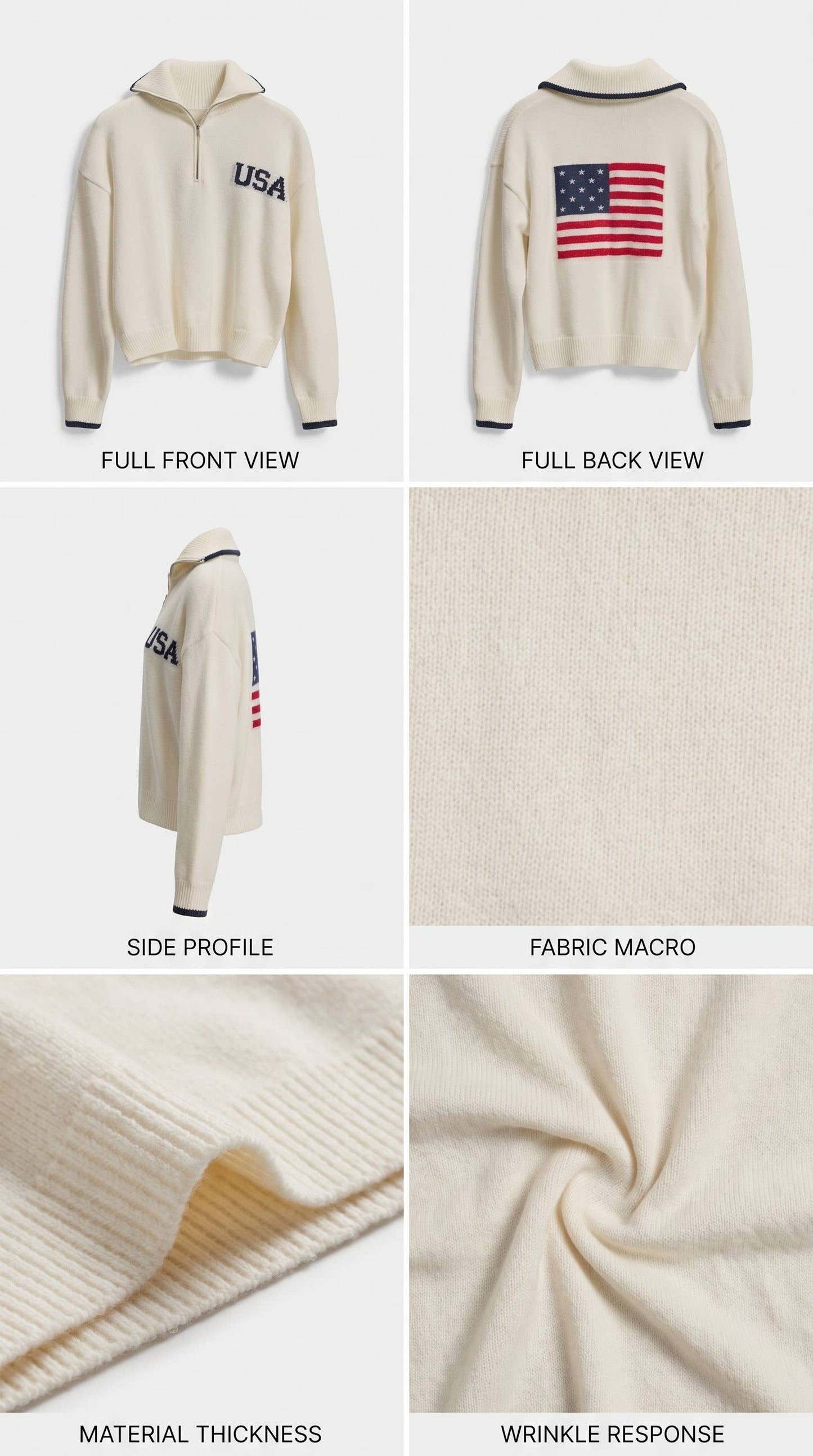 Americana Flag Quarter-Zip Knit Sweater: Ivory / SM- ML