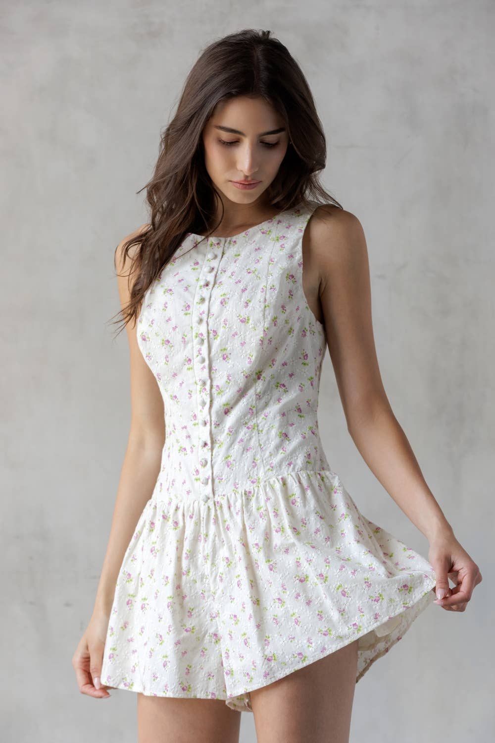 FLIRTY FLORAL ROMPER : IVORY/PINK