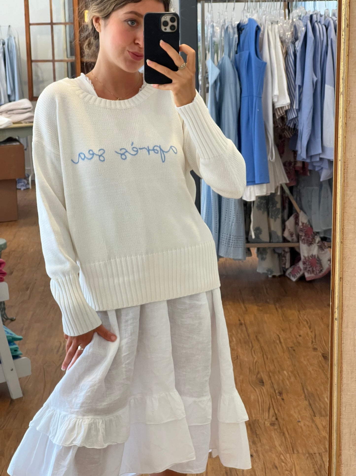 APRÈS SEA X ELLSWORTH & IVEY Whimsical Knit Sweater -White/Hydrangea