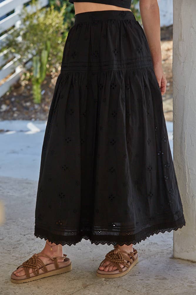 Butter Yellow French Woven Cotton Eyelet Lace Skirt