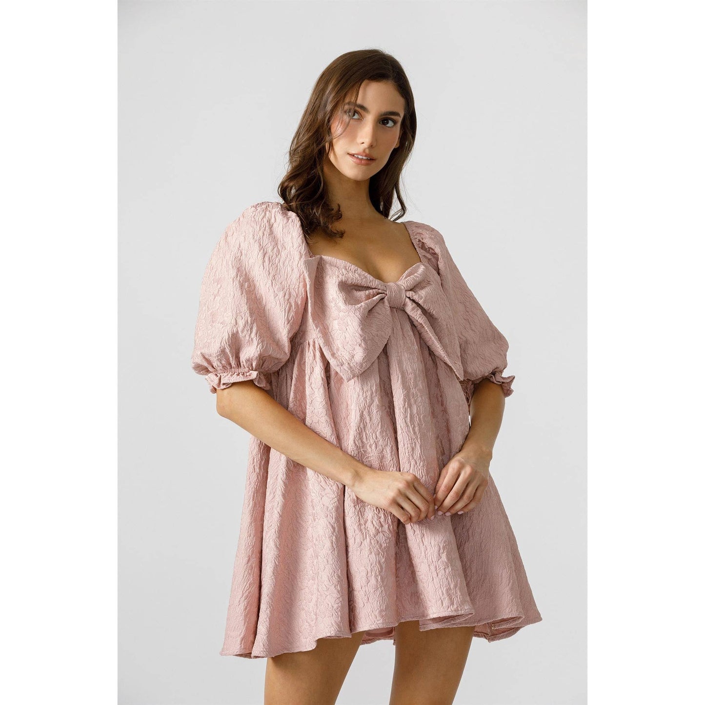 TIE A BOW PINK ROSE BABYDOLL MINI DRESS