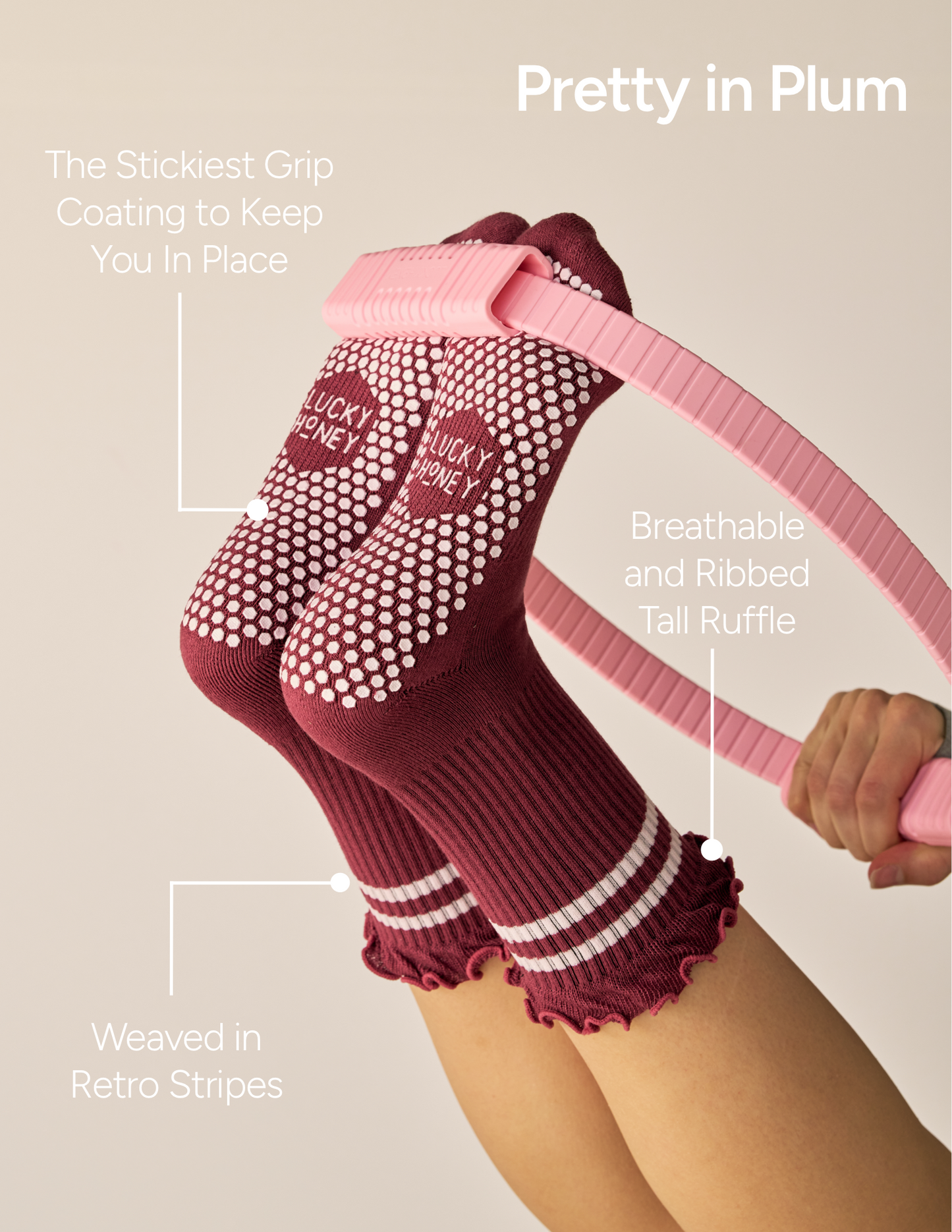 The Tall Ruffle Grip Sock: Plum/Pink