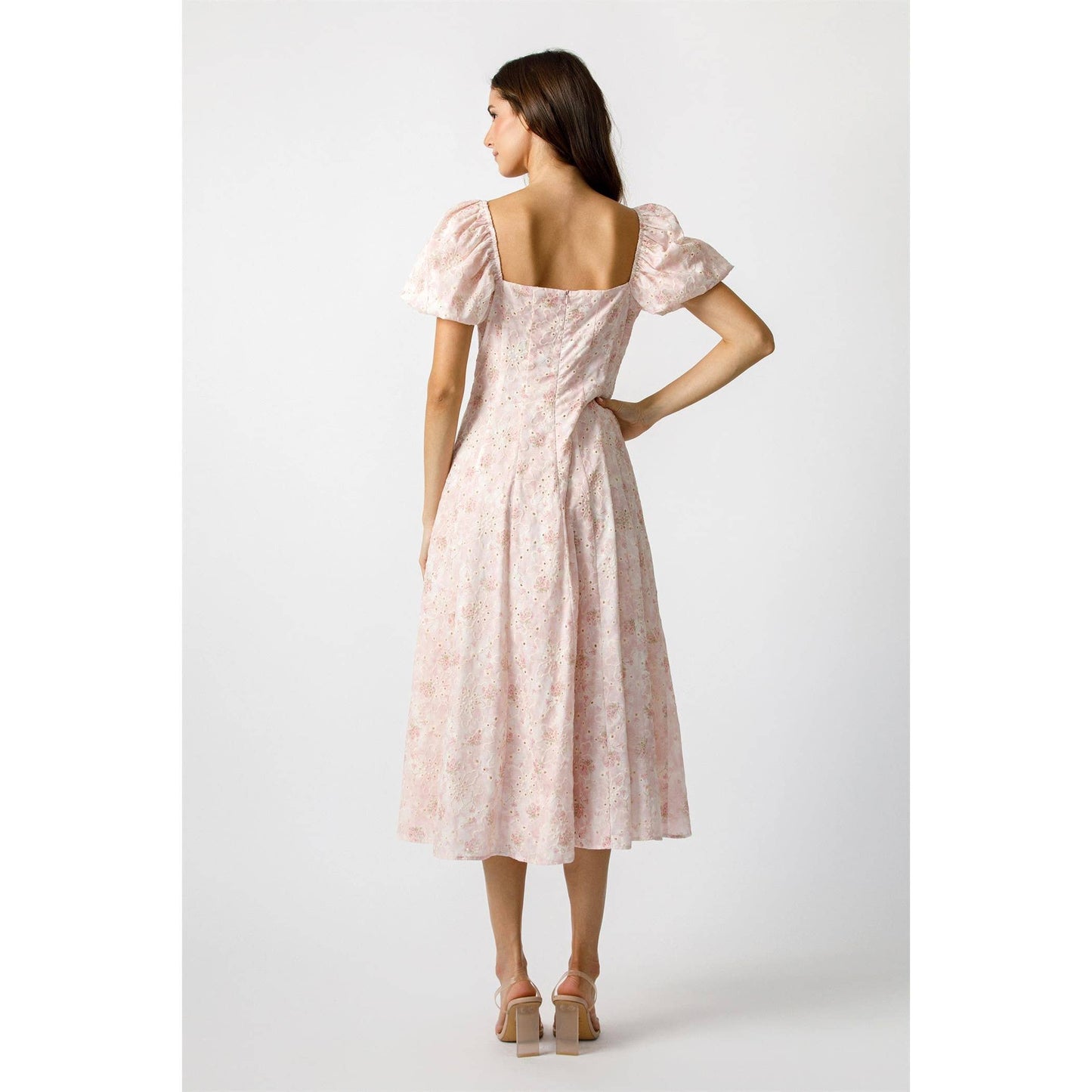 EYELIT PINK FLORAL MIDI DRESS