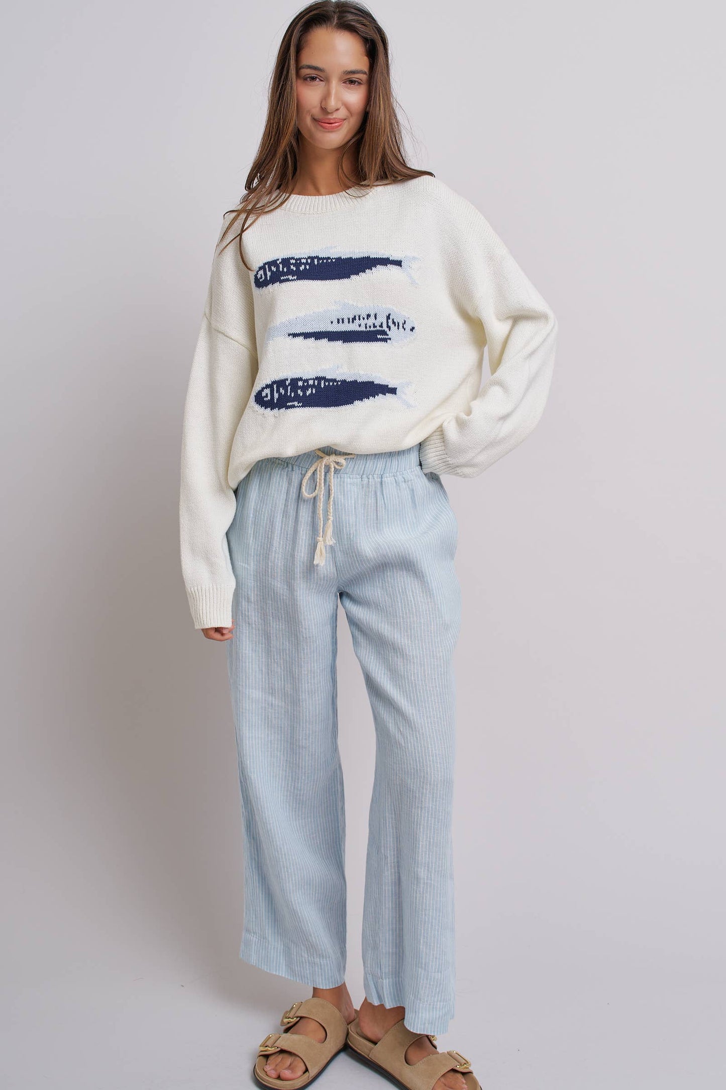 Graphic Oversized Drop-Shoulder Knit Sweater: Blue / SM-ML:3-3
